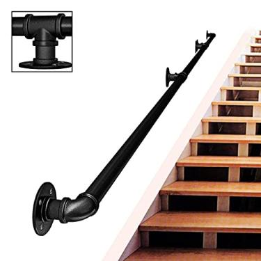 Imagem de Corrimão de tubulação/corrimão de escada de ferro forjado a vento industrial, loft interno doméstico contra a parede alça de jardim de infância antiderrapante antigo, preto (1 pés-6 m) (tamanho: 600