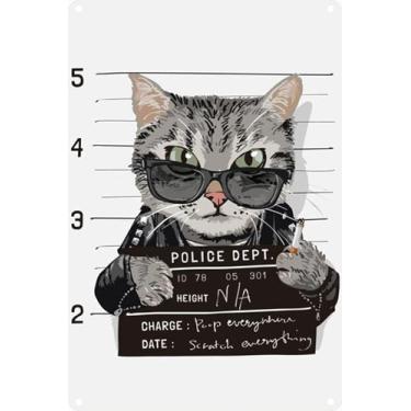 Imagem de Caneca de gato rebelde 20 x 30 cm placa metálica de alumínio arte metálica arquivo de polícia engraçado decoração de parede pôster para amantes de gatos clínicas veterinárias escritório e bar