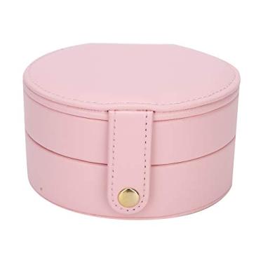 Imagem de Caixa de joias organizadora de couro pu, portátil, multifuncional, caixa de armazenamento para brincos, anéis, colares, presente de viagem, azul claro, rosa (Rosa)