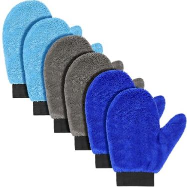 Imagem de Teenyyou 6 luvas de microfibra para poeira com polegar, lavável, reutilizável, luvas de limpeza doméstica, luvas de lavagem de carro, luvas de poeira felpudas para plantas, rodas, persianas de casa