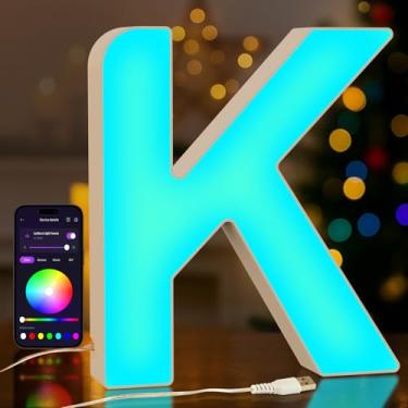 Imagem de MeRGBWLife K Luz LED do alfabeto – Controle de aplicativo alimentado por USB, linda decoração de berçário, letreiro para aniversário de crianças ou presente de sala de jogos