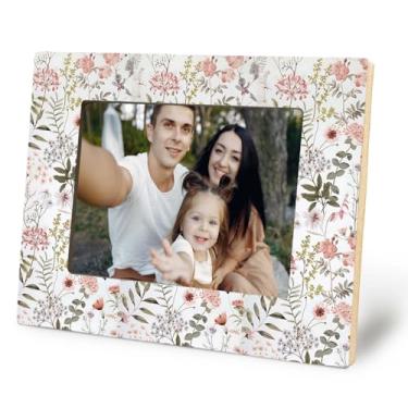 Imagem de Likjad Moldura floral rosa, 12 x 18 cm, decoração de quarto de casa de campo, moldura rústica de madeira de flores silvestres para casa, quarto, mesa, mesa, decoração de parede