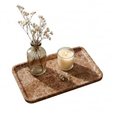 Imagem de CasaCouture Bandeja decorativa de mármore emperador leve para balcão de banheiro, bandeja decorativa de 30 x 17 cm para perfume, velas, bandeja de pratos de joias de pedra