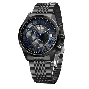 Imagem de FORSINING Relógios masculinos de quartzo com pulseira de aço inoxidável, Preto