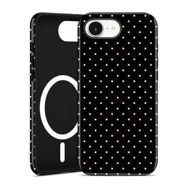 Imagem de Aitipy Capa de telefone magnética de bolinhas para iPhone 16e, compatível com MagSafe, linda estampa de bolinhas pretas, TPU macio e policarbonato rígido, à prova de choque, capa protetora para