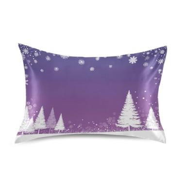 Imagem de Blueangle Fronha de cetim branca com árvores de Natal para cabelo e pele, tamanho padrão (50,8 x 66 cm) - Capas de almofada de cetim refrescantes com fecho de envelope (410)