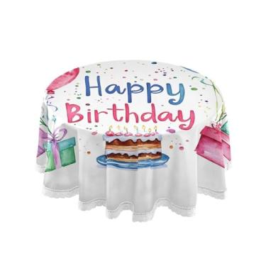 Imagem de SEHANY Toalha de mesa redonda para festa de feliz aniversário de 152 cm, tecido lavável sem rugas, toalha de mesa redonda com decoração de renda para decoração de aniversário de restaurante