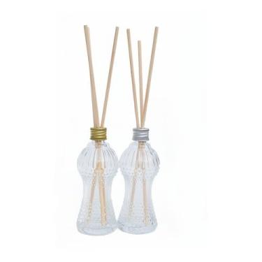 Imagem de Kit 10 Frascos de Vidro Cinturinha 100ml Para Aromatizador de Ambiente – Difusor com Tampa e Varetas(Prata)