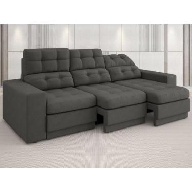 Imagem de Sofá 3 Lugares Net Jobim Assento Retrátil e Reclinável Cinza 2,05m (L)