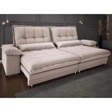 Imagem de Sofá Bergamo 2,90m Assento Retrátil e Reclinável Velosuede Bege - NETS