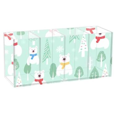 Imagem de Burbuja Lindo porta-canetas de acrílico Polar Bears, 4 compartimentos, suporte de lápis transparente para pincéis de maquiagem fixos, acessórios de mesa de escritório em casa
