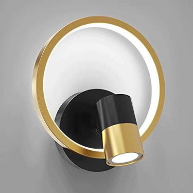 Imagem de Aplique de parede metálico em formato de anel com ajuste de intensidade, luminária de cabeceira para leitura, arandelas para quarto, corredor e teto.