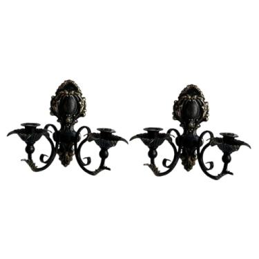 Imagem de KiBcsLic Castiçal de parede decorativo com design retrô, estilo candelabro, para sala de estar ou casa de campo, Preto