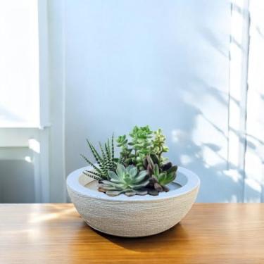 Imagem de Vaso Decoratico Planta Flor Bacia Texturizada 13x34 Jardim Varanda Polietileno (Cinza)