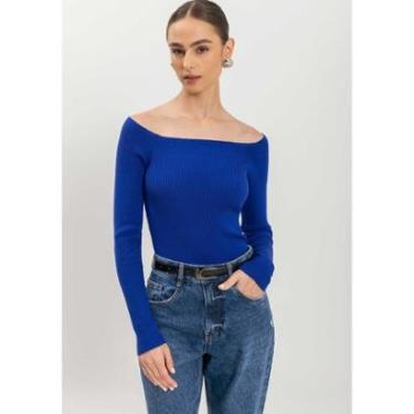 Imagem de Blusa Ombro A Ombro De Mangas Longas Em Tricô-Feminino