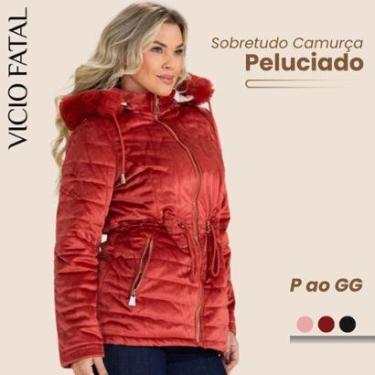 Imagem de Jaqueta Sobretudo Parka Forrada Peluciada Camurça Feminina Com Capuz Removível-Feminino