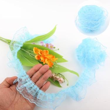 Imagem de KEJNYT Acabamento de renda branca com babados para artesanato, 10 jardas, 45 mm, 4,6 cm de largura, 2 camadas de tecido de fita de renda com borda plissada de organza de nylon para costura DIY