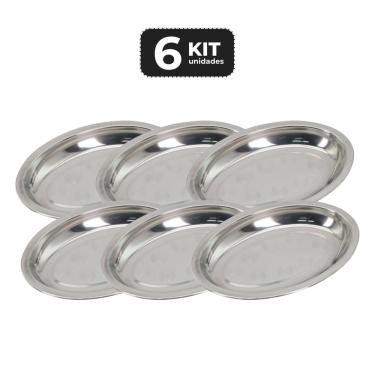 Imagem de Kit 6 Travessa Oval Inox Funda 25Cm Antideslizante