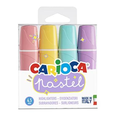 Imagem de CARIOCA Marcadores de texto pastel Memolight – Pacote com 4, tinta macia à base de água, lavável, ponta de cinzel de 5 mm, feito na Itália