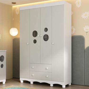 Imagem de Guarda-roupa Infantil 122cm com Vidro 4 Portas e 2 Gavetas Suspiro Multimóveis Mp4458 Branco/off White
