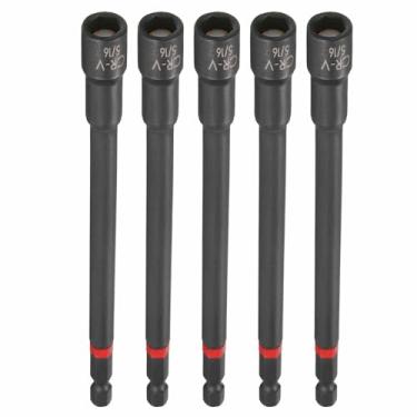 Imagem de HARFINGTON 5 peças de broca de chave de porca, soquete de 5/40.6 cm, haste sextavada de 1/10.2 cm (150 mm) de comprimento, soquetes magnéticos de 6 pontos de troca rápida, conjunto de parafusos de aço