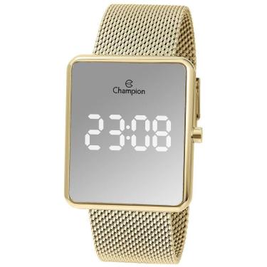 Imagem de Relógio Champion Feminino Ref: Ch48180b Led Espelhado Retangular Mesh Dourado