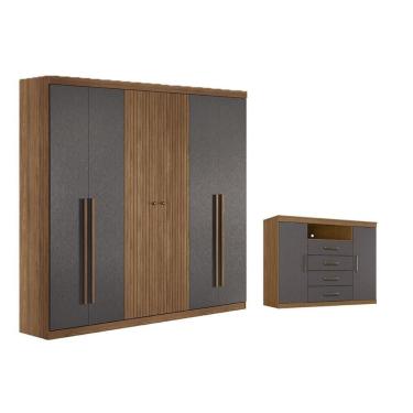Imagem de Guarda Roupa +1Cômoda QC375 Jatobá/Grafite - Santos Andirá