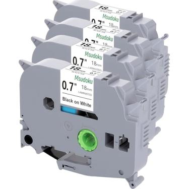 Imagem de Msudoku Pacote com 4 fitas TZe TZ 18 mm 0,7 branco laminado substituição para fita Brother Label Maker TZe-241 TZe241 TZ-241 TZ241 18 mm Etiqueta laminada padrão para P Touch PTD400 PTD600 PTD610bt