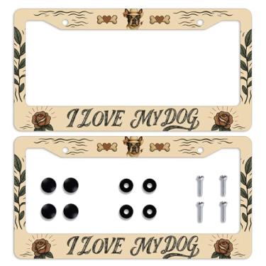 Imagem de 2 peças de moldura de matrícula de amor de cachorro cowboy vintage para animais de estimação personalizam placas de carro de metal de aço inoxidável molduras engraçadas decorativas para homens e