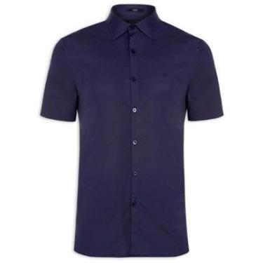 Imagem de Camisa Ellus Masculina Manga Curta Tricoline LY Classic Italian Azul Marinho-Masculino