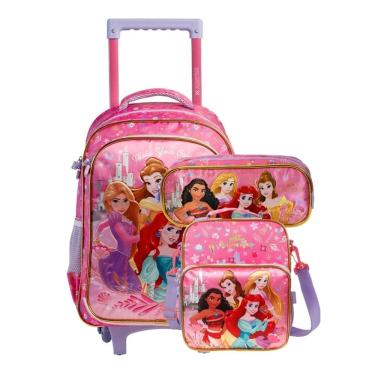Imagem de Kit Escolar Princesas Disney 3 em 1: Mochila Rodinhas, Lancheira e Estojo Xeryus 