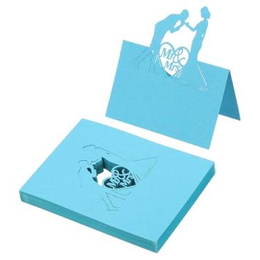 Imagem de PATIKIL 50 peças de cartões de casamento, cartões de nome, papel com glitter, cartão de lugar de casamento, etiquetas de assento dobradas para mesa buffet de comida, recepção, jantar, festa, azul