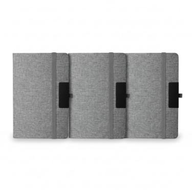 Imagem de Caderno de Anotações Executivo, Capa Dura em Material Reciclável, 80 Folhas Pautadas, com Fechamento Elástico, Suporte para Caneta, Placa de Metal para Personalização, 21,3x14,5x1,2cm (3, Cinza)