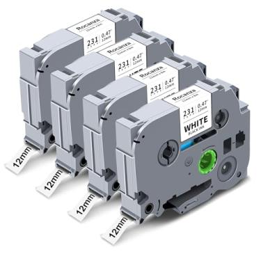 Imagem de Fita Tz branca laminada de 12 mm 0,47 compatível com fita adesiva Brother TZe-231 TZe231 Funciona com PTouch PT-D220 D210 H110 D200 D400 1280 D610BT 1880 1830 Recargas, TZ TZe 1/5.. 1 cm, preto Branco