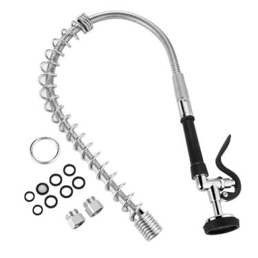 Imagem de HWM Válvula de pulverizador de pia comercial com mangueira de pré-enxágue flexível de aço inoxidável de 96,5 cm e kit de substituição de mola superior para torneiras de pia de cozinha comercial