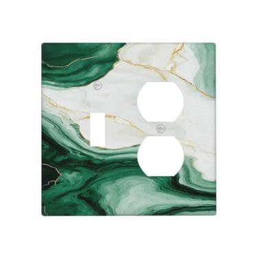 Imagem de Naiqadnehz Capas de tomada verde branco mármore abstrato 1 interruptor 1 interruptor duplex capas de placa de interruptor de luz elétrica placa decorativa de parede para decoração de quarto e casa