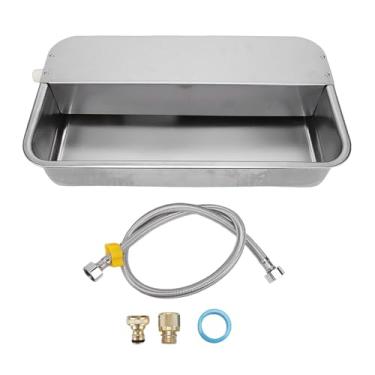 Imagem de Jiawu Distribuidor Automático de água para Cães, Dispensador de Tigela de água Tamanho Grande Alimentador de de Aço Inoxidável 304, Calha de Com Auto-enchimento