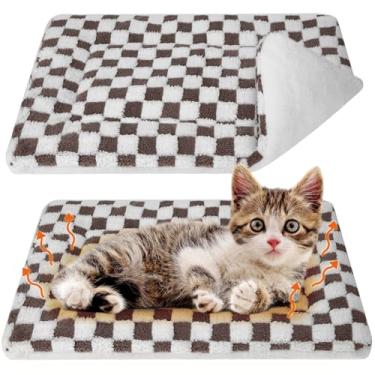 Imagem de VitalCozy Pacote com 2 tapetes autoaquecidos para gatos, cama reversível, lavável na máquina, reflete o calor corporal, quente, térmico, para gatos selvagens e ambientes internos (marrom escuro, 53 x