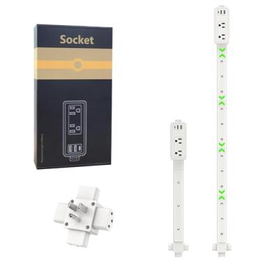 Imagem de Extensão de tomada elétrica: possui 2 tomadas USB-A, USB-C e 2 tomadas CA, estende-se de 9 a 45 polegadas, gira 360 ° de montagem removível. Uso atrás de mesas de cabeceira, cama, armário