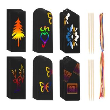 Imagem de DMiotech Conjunto de 48 peças de arte de arranhar, decoração de árvore de papel arco-íris com fita colorida e bastão de madeira para artesanato faça você mesmo, decoração de casa, decoração de Natal