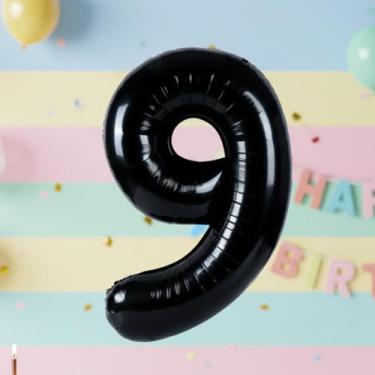 Imagem de 1 balão preto com números de 81 cm, balões grandes de alumínio para decorações de festa de aniversário, adereço para fotos de aniversário, decoração de quarto interno