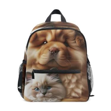 Imagem de GAIGEO Chow Chow Dog Cute Kitten Cat Mini Backpack for Kids 10x4x12 In, Backpack for Boys with Water Bottle Pockets, Whistle Buckle