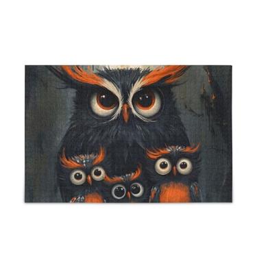 Imagem de Quebra-cabeça de madeira e papel com 1000 peças de coruja preta laranja com bolsa de armazenamento para adultos