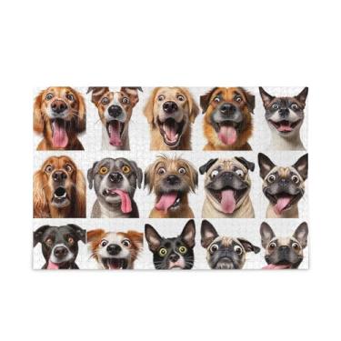 Imagem de Quebra-cabeças engraçados com rostos de cachorro 500 peças, jogo de arte de parede para casa, quebra-cabeça engraçado para adultos e crianças