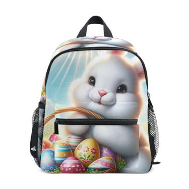 Imagem de Easter Rabbit Bunny Floral Backpack for Kids with Whistle, 2 Bottle Pockets, Lightweight, Backpacks for Preschool 10x4x12 In, for Ages 3-8