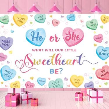 Imagem de Tema de Dia dos Namorados Revelação de Gênero Pano de Fundo para Conversação Coração Chá de Bebê Fotografia Fundo para Decorações de Festa Recém-nascidos (240 x 180 cm)