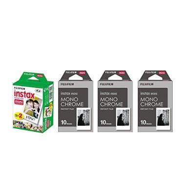 Imagem de Conjunto de 4 unidades de minifilme instantâneo Fujifilm Instax Mini, pacote com 2 (20 unidades) + 3 conjuntos monocromáticos (30 unidades) para mini impressora SP-1 90 8 70 7s 50s 25 300
