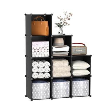 Imagem de C&AHOME Armazenamento de cubos, estante de livros com 9 cubos, organizador de armário de plástico, estante empilhável DIY, prateleiras modulares ideais para casa, escritório, quarto de crianças, 93 cm