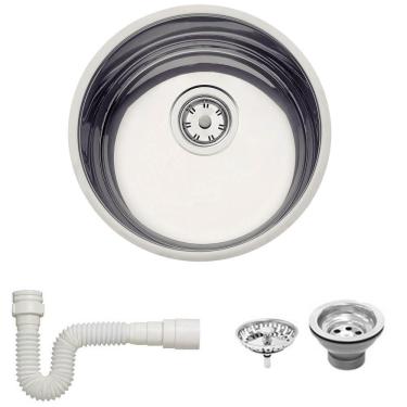 Imagem de Cuba Redonda Tramontina Luna 30 BL Perfecta em Aço Inox Polido 30 cm com Válvula e Sifão 94040407