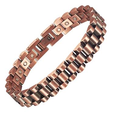 Imagem de Pulseira magnética masculina YINOX em aço inoxidável com cor de cobre e joia magnética, presente moderno (masculino)